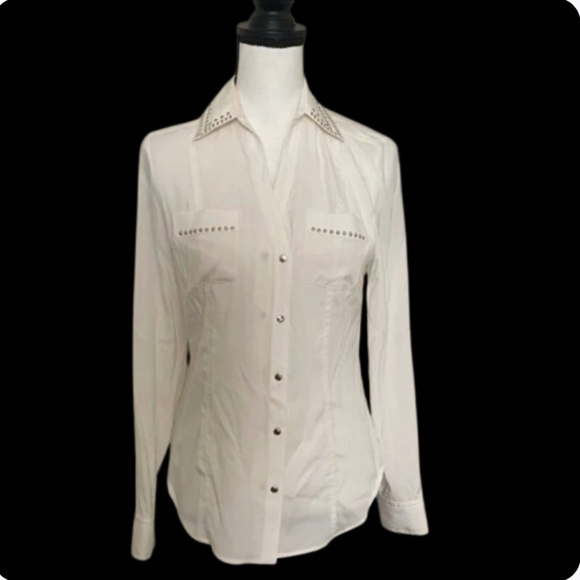 CACHE Silk blouse Cream Studded Blouse gold studs - Picture 3 of 17